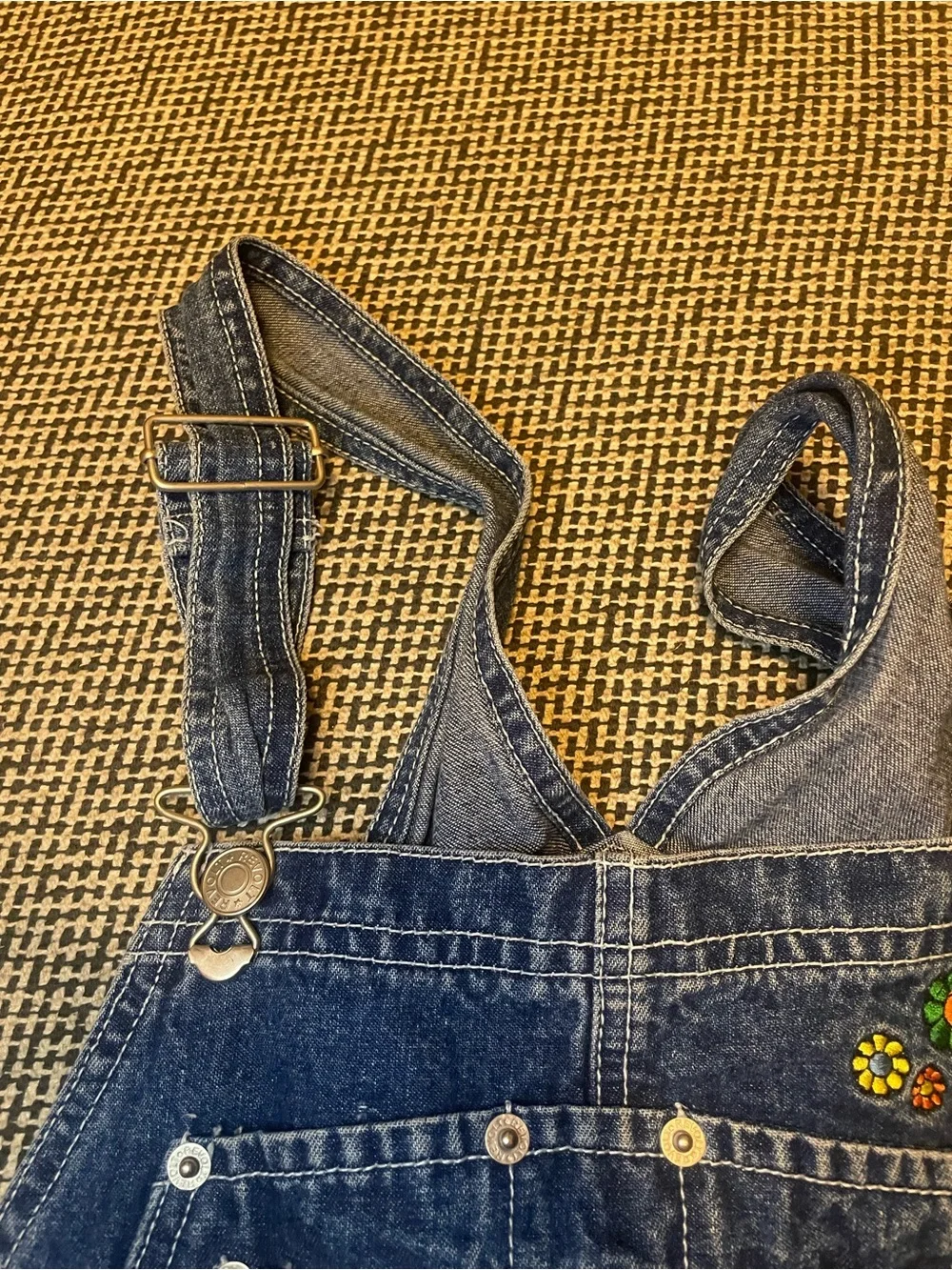 Vintage Revolt Short Denim Floral Overall Romper - Dark Blue - Picture 5 of 6